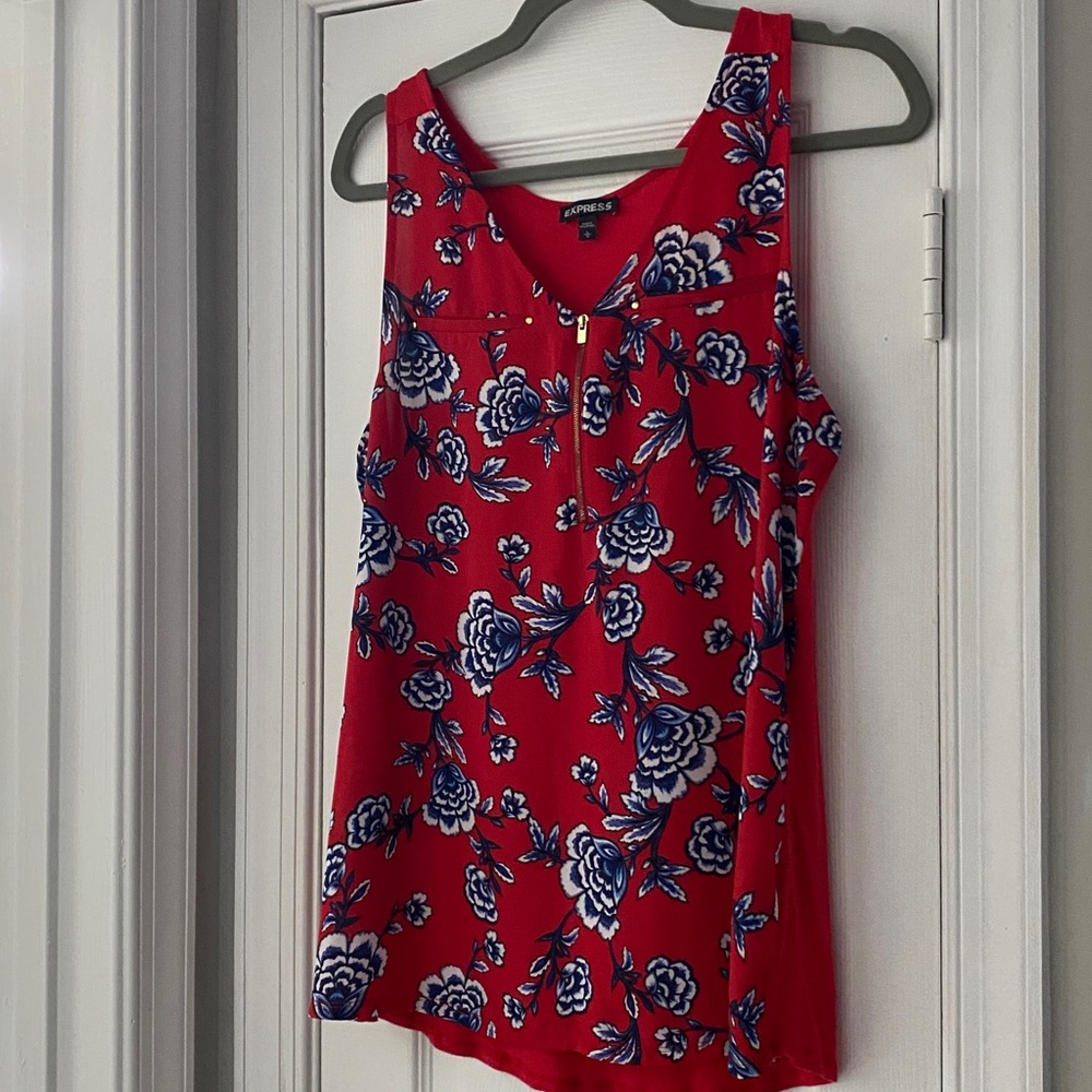 Express Zip-Front Tank in Red, White, Blue Floral